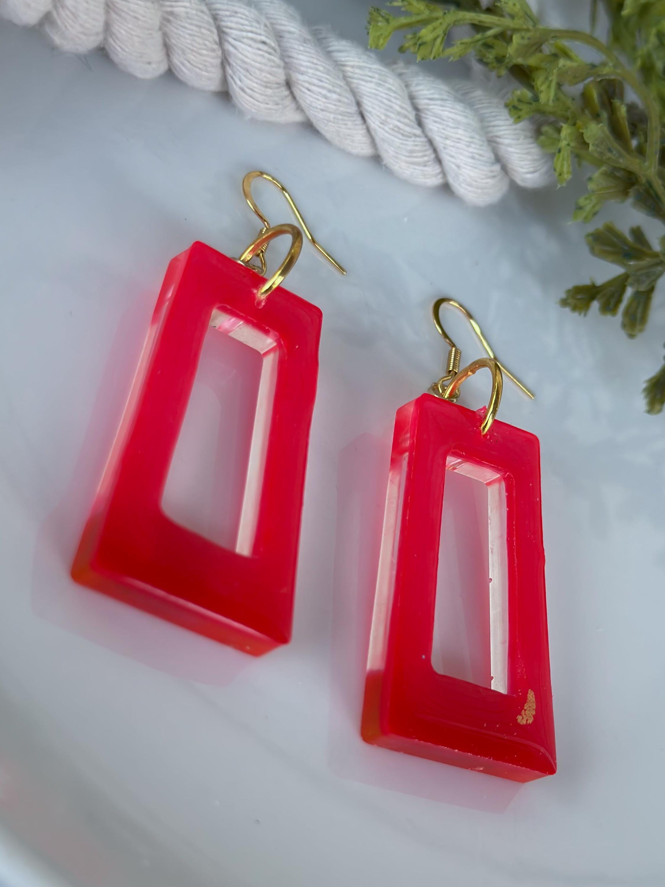 Neon Pink Translucent Earrings, - Thumbnail 2
