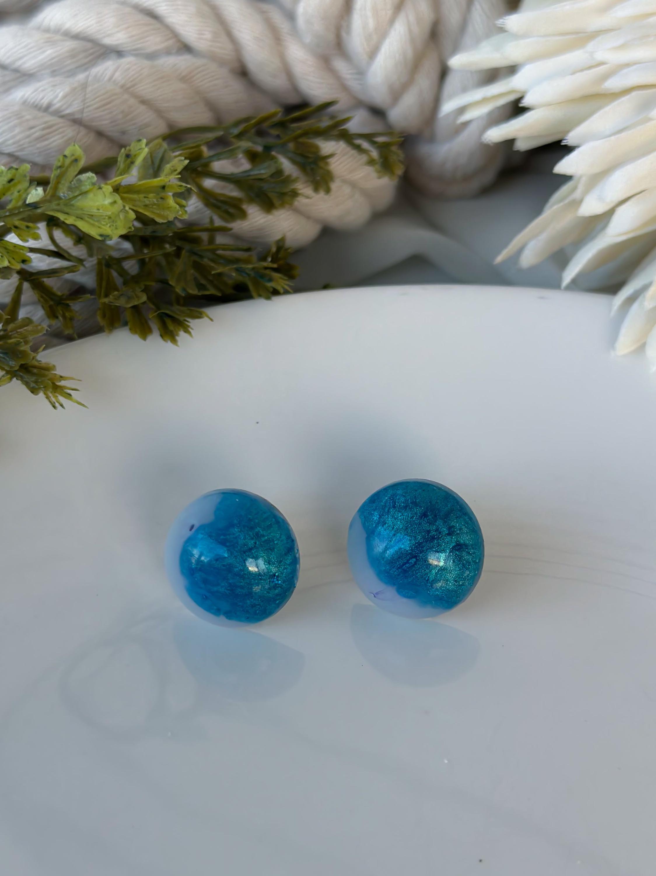 Half-Sphere Blue & White Earrings