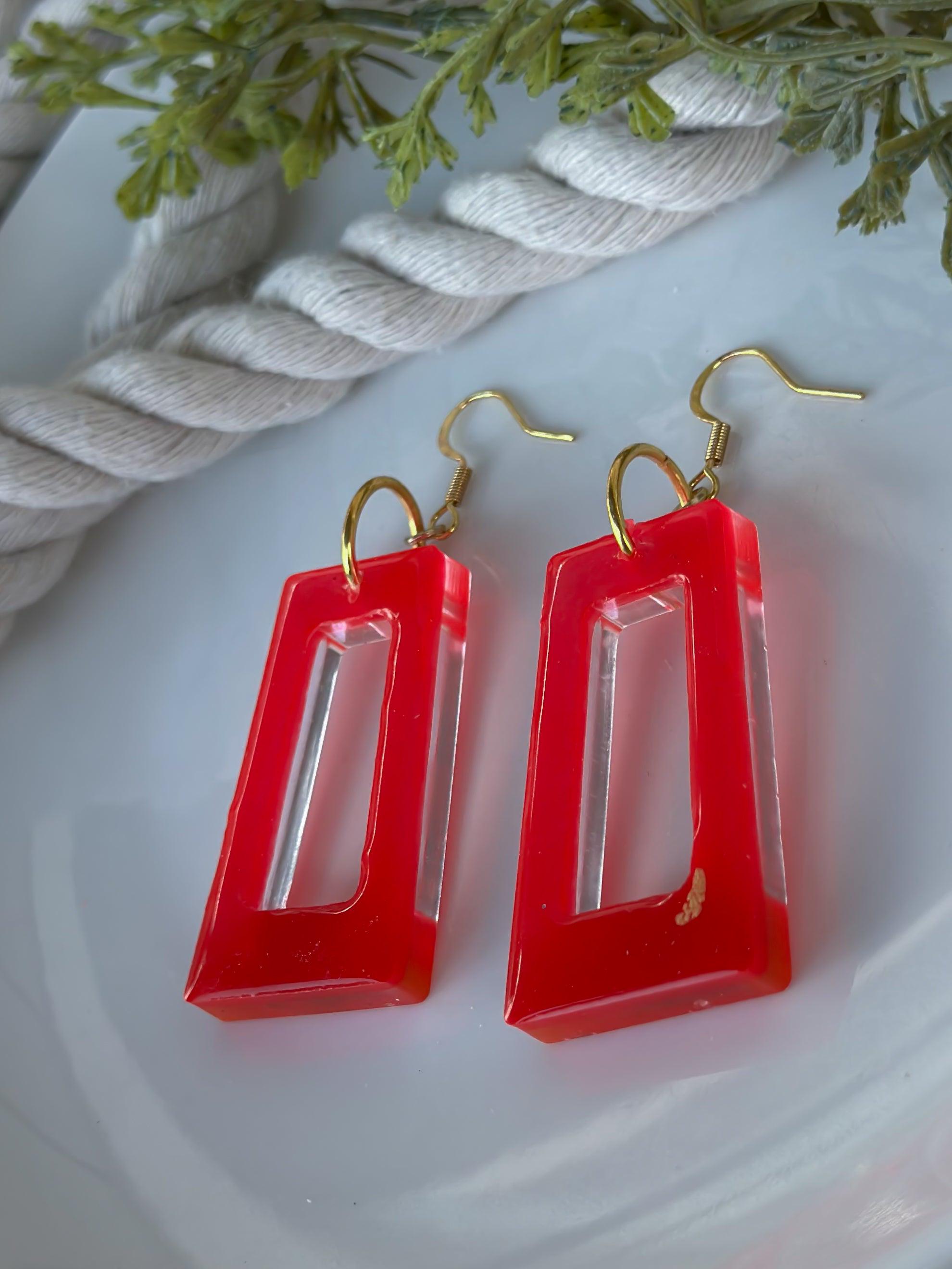 Neon Pink Translucent Earrings, - Thumbnail 3