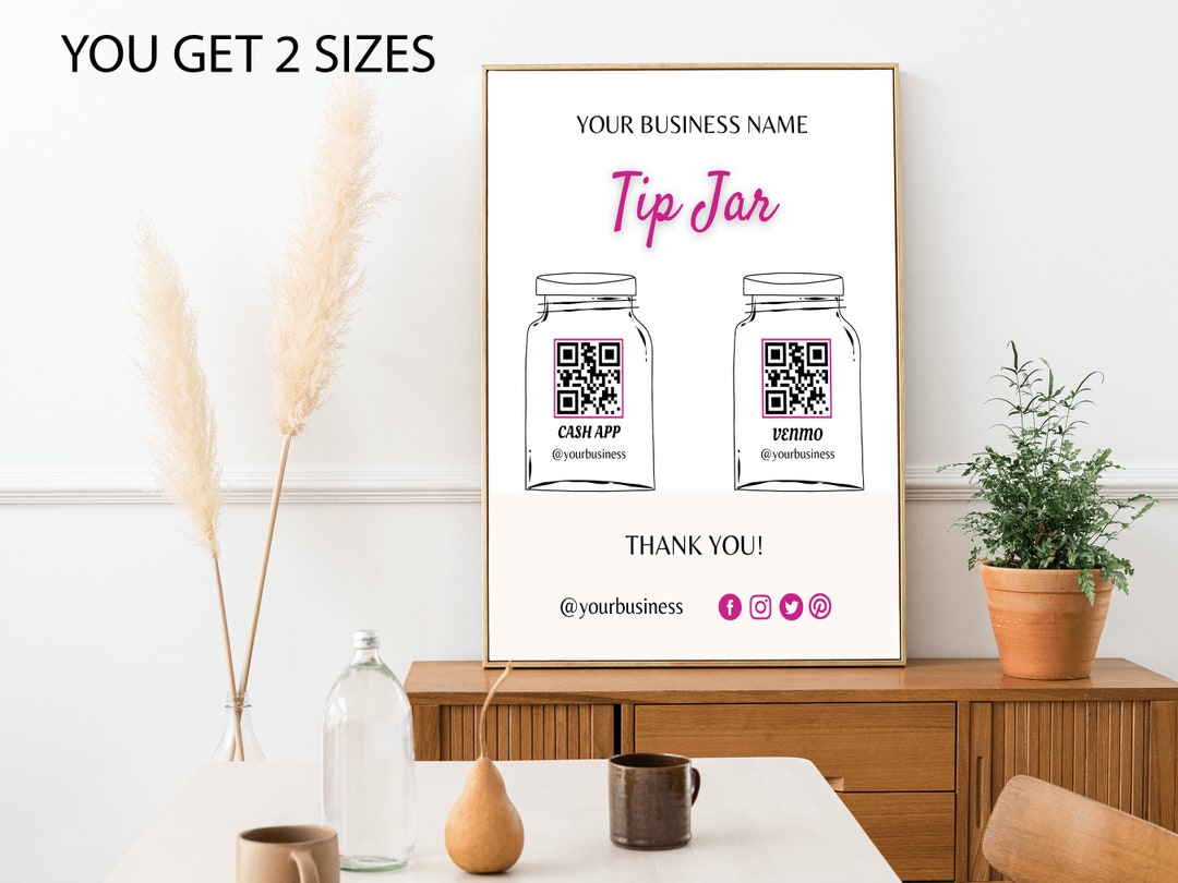 Editable QR Code Sign Tip Your Bartender Sign Scan to Pay Etsy