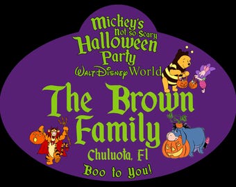 Mickey's Not So Scary Halloween Pooh Stroller Full Color Acrylic Nametag Sign 10"