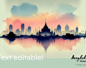 Elegante Bangkok Skyline Aquarell Vektor - Minimalistischer Thailand Digital Download