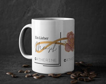 Red flower-Ein Lieber Mensch Ceramic with a glossy finish Mug, 11oz 330 ml Personalize NAME-MADE in Germany