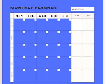Digital Monthly Calendar with fillable fields with a relaxing blue setting