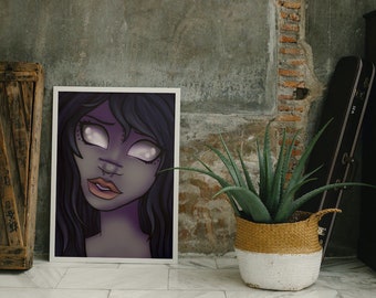 Ghoul Illustration, Mystic Girl Drawing, Female Face Illustration, Fantasy Female Poster, Wall Art, Poster, DOWNLOAD, DIGITAL DOWNLOAD