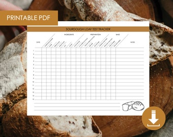 Zuurdesembrood testtracker - 3 pagina's / zuurdesemrecept / zuurdesem-instructies / brood bakken / direct downloaden / pdf