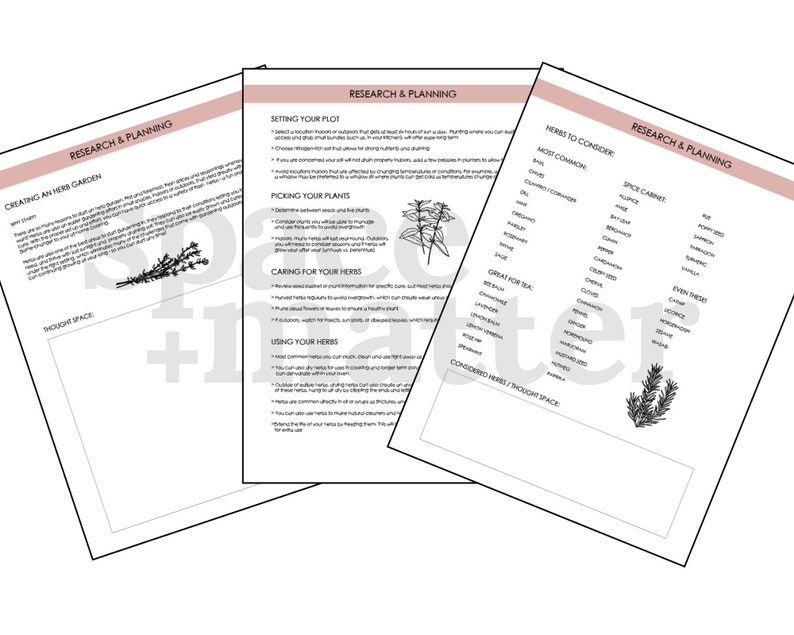 Puede incluir: Una gu&iacute;a imprimible para crear un jard&iacute;n de hierbas. La gu&iacute;a incluye secciones sobre investigaci&oacute;n y planificaci&oacute;n, la configuraci&oacute;n de tu parcela, la selecci&oacute;n de tus plantas, el cuidado de tus hierbas y el uso de tus hierbas. La gu&iacute;a tambi&eacute;n incluye una lista de hierbas a considerar, clasificadas por com&uacute;n, armario de especias, ideal para t&eacute; e incluso para postre.