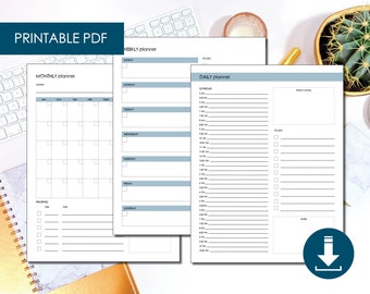 Planner Printables - 5 pagina's / Dagelijkse Planner / Weekplanner / Maandelijkse Planner / Gewoonte Tracker / Instant Download / PDF