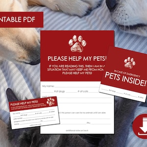 Imprimibles de emergencia para mascotas - 2 páginas / Descarga instantánea / PDF / Descarga digital / Preparación de emergencia / Tarjeta ICE