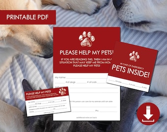 Pet Emergency Printables - 2 pages / Instant Download / PDF / Digital Download / Emergency Preparation / ICE card