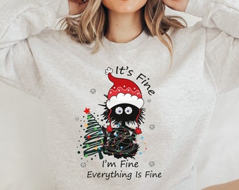It's Fine I'm Fine Everything Is Fine Sweatshirt, Tangled Christmas Lights, Funny Christmas Cat Sweater, Anxiety Christmas Sweatshirt, Xmas