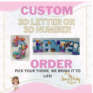 custom 3D letter or Number, 3D letters ANY THEME