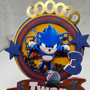 Sonic Birthday Cake Topper/ Shaker Cake Topper Sonic / sonic cake topper / Sonic party decoration / Sonic topper / 3D Cake Topper