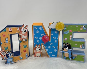 Decoraciones de cumpleaños de Bluey, fiesta de Bluey, letras y números de Bluey en 3D, tema de Bluey,