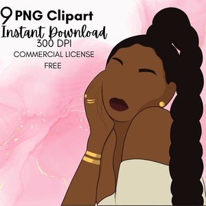 Black Woman Clipart, Black Girl Clipart, Afro Girl Clipart, Fashion Girl Clipart PNG, Clipart Commercial Art, African American Clipart