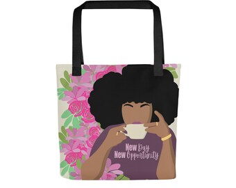 Black Woman Art Tote Bag: Fresh Start Design
