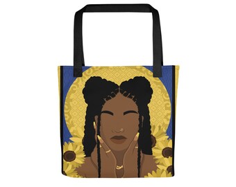 Sunflower Tote Bag: Black Woman Natural Hair Art