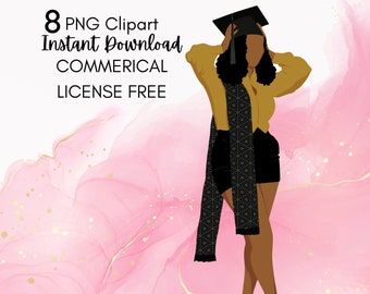 Graduation Clipart: Black Woman Graduate Full Body Clipart (Digital Download)