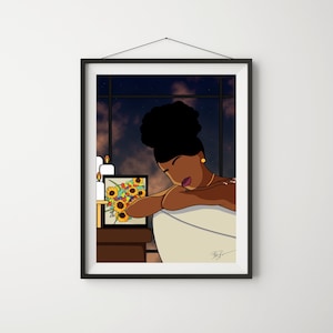 Self Care Unframed Art Print, Black Woman Art Print, Bathroom Wall Decor, Bathroom Art, African American Wall Art, Black Girl Bathroom Art
