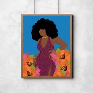 In Full Bloom (Blue) Downloadable Art, Black Art Prints Download, Printable Wall Art, Black Woman Wall Art, African American Wall Art