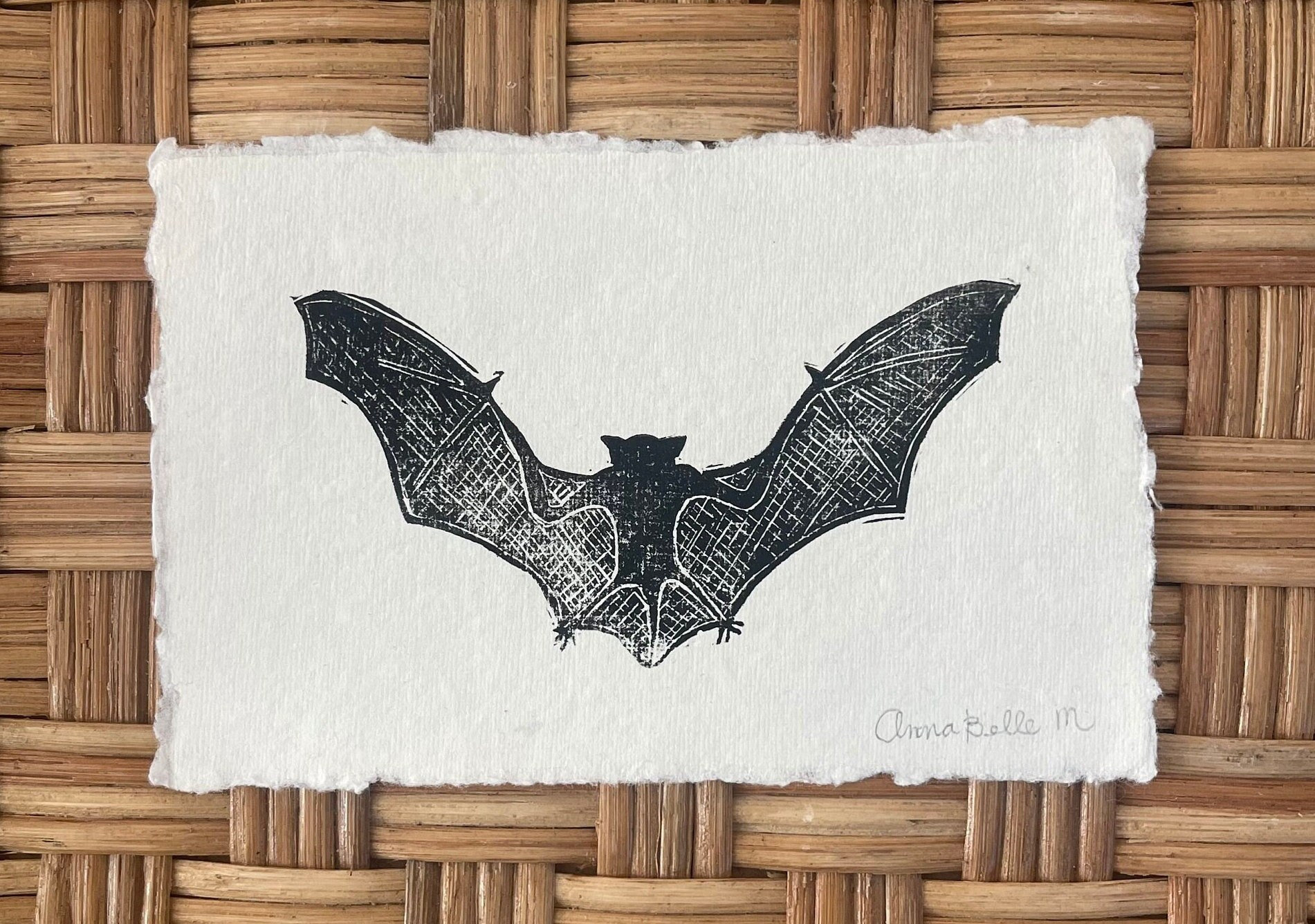 Hand-pressed Bat Art Print – Original Block Print on Cotton Paper - Etsy