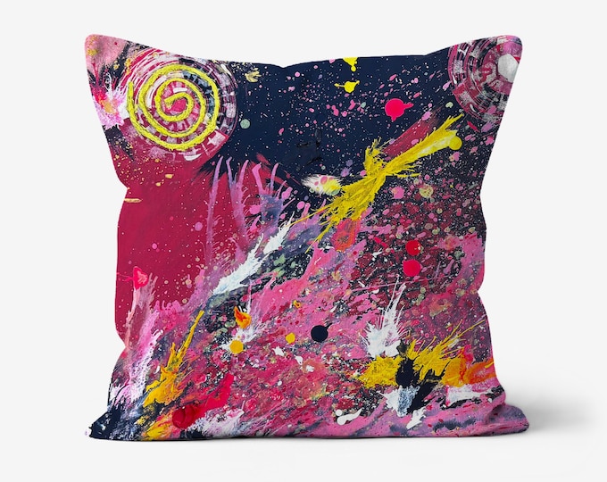 Featured listing image: Linen Throw Pillow: "Redshift Reverie" Artwork Cushion - 18x18