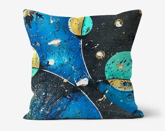 Linen Throw Pillow: "Line Between Worlds" Artwork Cushion - 18x18