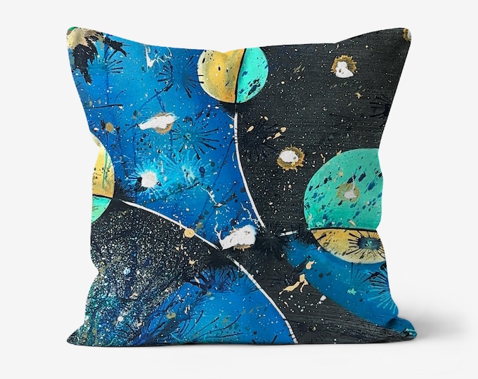 Featured listing image: Linen Throw Pillow: "Line Between Worlds" Artwork Cushion - 18x18