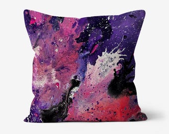 Linen Throw Pillow: "Purple Pule" Artwork Cushion - 18x18