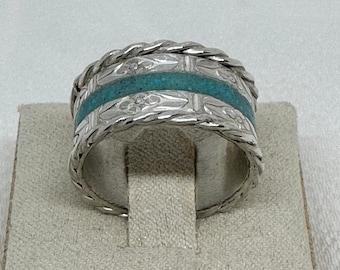 Sterling Silver Wide Band Turquoise Inlay Ring