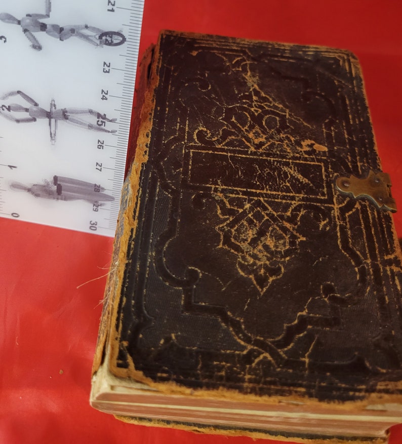 Antique Bible 1857 American Bible Society Old & New Testaments Small Black Leather Holy Bible