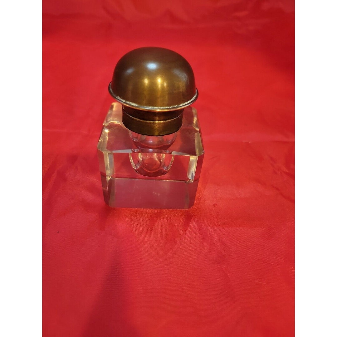 Antique Cut Crystal Inkwell With Brass Banding Heavy 19th Century - Etsy