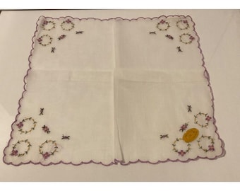 Fazzoletto Hanky ricamato floreale vintage Made in Switzerland
