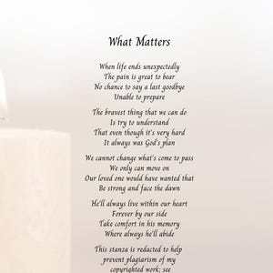 Sympathy download: "What Matters (for him)," Bereavement, Memory, Funeral Program, 8x10 & 5x7