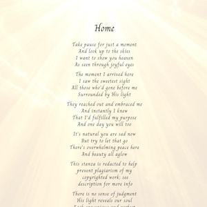 Sympathy download: "Home," Remembrance, Funeral program, Loss, 8x10 and 5x7
