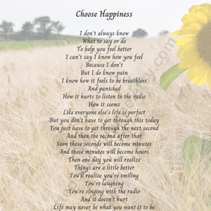 Choose Happiness - Encouragement Poem, Uplifting Poem, Inspirational Poem, INSTANT DIGITAL DOWNLOAD,