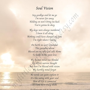 Soul Vision - Sympathy Poem, Remembrance Poem, Funeral Poem, Bereavement Poem, Memorial Poem, Funeral Program Poem, INSTANT DIGITAL DOWNLOAD