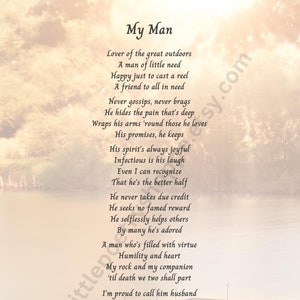 My Man, INSTANT DIGITAL DOWNLOAD, Anniversary Poem, Poem for Husband, Love Poem, Valentine's Day Poem, Father's Day Poem