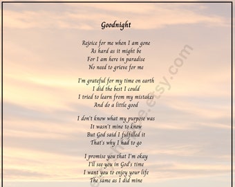 Goodnight - Sympathy Poem, Remembrance Poem, Funeral Poem, Bereavement Poem, Memorial Poem, Funeral Program Poem, INSTANT DIGITAL DOWNLOAD