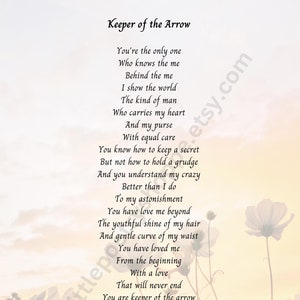 Keeper of the Arrow, INSTANT DIGITAL DOWNLOAD, Anniversary Poem, Poem for Husband, Love Poem, Valentine&#39;s Day Poem