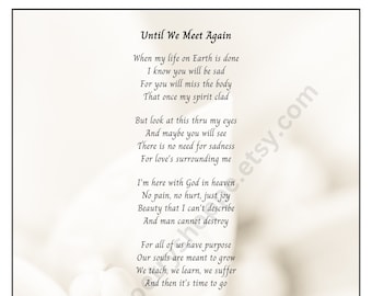 Until We Meet Again -Sympathy Poem, Remembrance or Funeral Poem, Bereavement or Memorial Poem, Funeral Program Poem,INSTANT DIGITAL DOWNLOAD