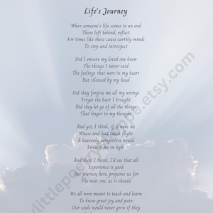 Life&#39;s Journey - Sympathy Poem, Remembrance Poem, Funeral Poem, Bereavement or Memorial Poem, Funeral Program Poem, INSTANT DIGITAL DOWNLOAD