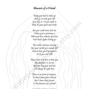 Measure of a Friend - Sympathy Poem, Friend Support After Loss, INSTANT DIGITAL DOWNLOAD