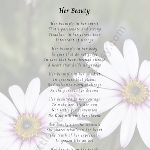 Her Beauty - Poem for Daughter, Uplifting Poem, Inspirational Poem, Daughter Poem, Support Poem, INSTANT DIGITAL DOWNLOAD