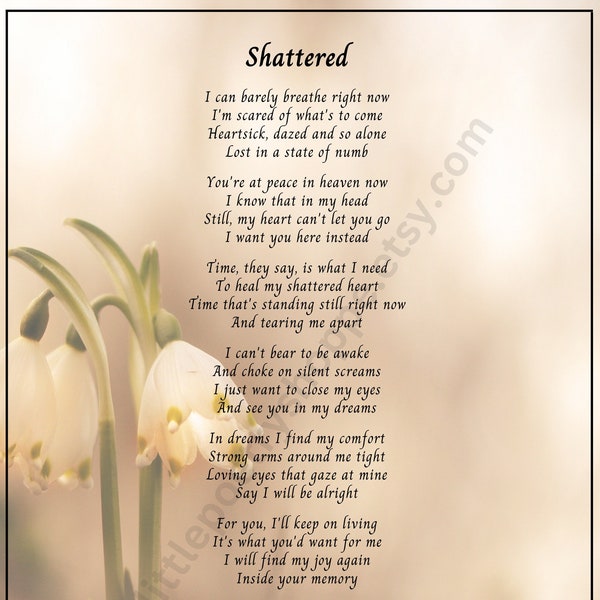 Shattered - Sympathy Poem, Bereavement Poem, Memory Poem, Funeral Program Poem, INSTANT DIGITAL DOWNLOAD