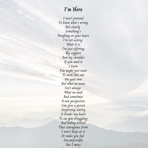I&#39;m Here - Encouragement Poem, Uplifting Poem, Inspirational Poem, Support Poem, INSTANT DIGITAL DOWNLOAD