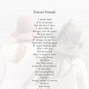 Forever Friends, INSTANT DIGITAL DOWNLOAD, Friend Poem, Best Friend poem, Friendship Poem, Girlfriend Poem
