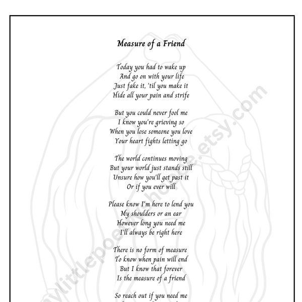 Measure of a Friend - Sympathy Poem, Friend Support After Loss, INSTANT DIGITAL DOWNLOAD