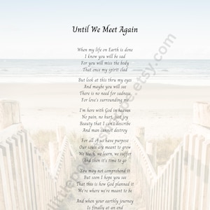 Until We Meet Again -Sympathy Poem, Remembrance or Funeral Poem, Bereavement or Memorial Poem, Funeral Program Poem,INSTANT DIGITAL DOWNLOAD