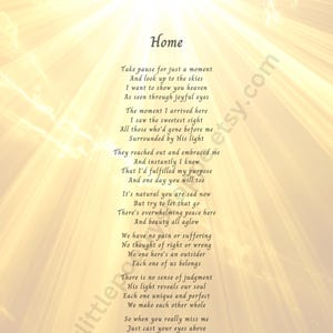 Home -Sympathy Poem, Remembrance or Funeral Poem, Bereavement or Memorial Poem, Funeral Program Poem, INSTANT DIGITAL DOWNLOAD 8x10 and 5x7